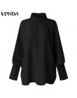 VONDA Plus Size bluzka damska 2020 wiosna tunika Sexy O Neck długa koszula z rękawami typu lampion Casual luźne bluzki biurowa, 