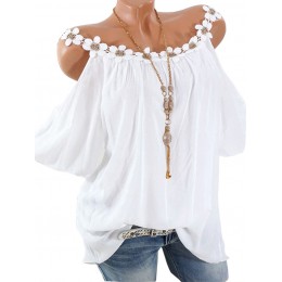 MUQGEW damska bluzka off shoulder top Plus rozmiar bez ramiączek koronki Patchwork z krótkim rękawem letnia koszula blusas mujer
