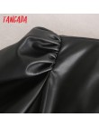 Tangada kobiety czarna sztuczna skóra sukienka w stylu Vintage z krótkim rękawem 2019 Zipper kobieta plisowana tunika Mini sukie