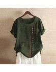 2020 ZANZEA damska drukowana patchworkowa bluzka Kaftan lniane topy Casual O Neck Blusas kobiece koszule z krótkim rękawem Plus 