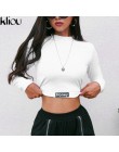 Kliou 2018 jesień kobiety New Fashion solidny biały list drukuj pełna rękaw bluzy kobiety Street O-Neck krótkie krótkie bluzki t