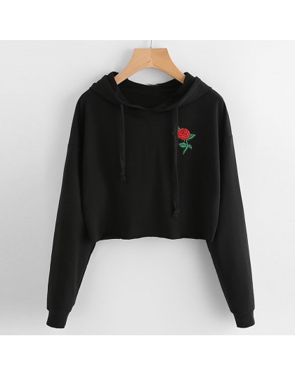 Jesienne bluzy damskie 2019 róża haftowana bluza z długim rękawem bluzy sweter damski jesień swetry bluzy 5 $