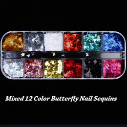 Lustro świecący motyl paznokci cekiny błyskotka mieszane kolorowe paznokcie holograficzny brokat 3D płatki plastry akcesoria art