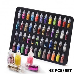 48 butelek/zestaw Nail Art cekiny Glitter Powder Manicure Decoral porady polski paznokci naklejki mieszane wzornictwo Case Set