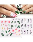 1 szt. Nowe naklejki na paznokcie zielony liść z flamingiem kwiatami z piór woda naklejki na paznokcie dekoracje artystyczne okł