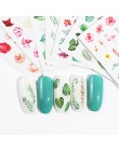 1 szt. Nowe naklejki na paznokcie zielony liść z flamingiem kwiatami z piór woda naklejki na paznokcie dekoracje artystyczne okł