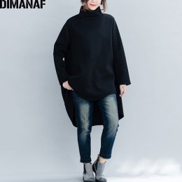 DIMANAF Plus Size kobiety swetry zimowe ciepłe bluzy z dzianiny bawełniane zagęścić góry kobiet golfem luźne ubrania 2019