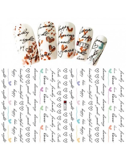 Hot 1 arkusz kształt serca list projekt 3D naklejka paznokci suwak Art DIY dekoracje naklejki do Manicure DIY porady klej BEF174
