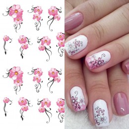 1 sztuk różowe kwiaty woda transferu Nail Art dekoracja naklejki kwiatowy Cherry naklejka do paznokci okłady porady Manicure suw