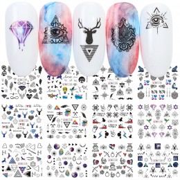 12 wzorów paznokci transferu wody naklejki geometryczne gwiaździste niebo ozdoby z diamentów do paznokci suwak Manicure DIY deko