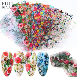 10 sztuk kwiat naklejki foliowe na paznokcie liście kolorowy lakier do paznokci naklejki transferu dekoracje zestawy do manicure