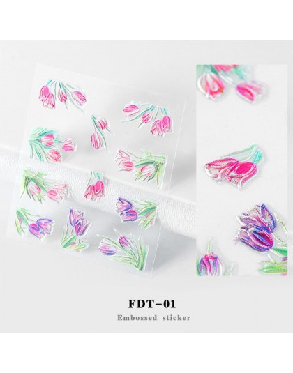 5D naklejka do paznokci Art 20 wzór kwiat samoprzylepne Emboss DIY akrylowe grawerowane paznokci naklejki kalkomanie dekoracji a