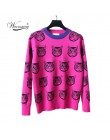 Harajuku moda damska sweter ciepły kot kreskówkowy żakardowy wysokiej jakości dwa rozmiary zimowy damski luźny pulower dzianinow