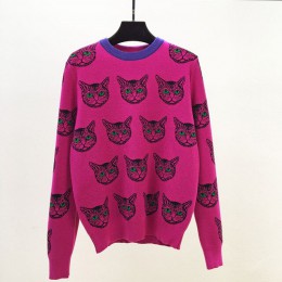 Harajuku moda damska sweter ciepły kot kreskówkowy żakardowy wysokiej jakości dwa rozmiary zimowy damski luźny pulower dzianinow