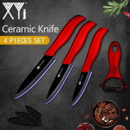 XYj ceramika kuchenna zestaw noży narzędzie 3 "4" 5 "calowy + prezent obierak czarne ostrze czerwony fioletowy niebieski uchwyt 