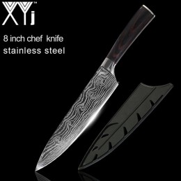XYj 8 cal Utility Chef noże ze stali nierdzewnej imitacja Damascus steel Santoku noże kuchenne Cleaver krojenie noże nóż na prez