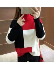 Neploe Fashion Patckwork sweter damski sweter z długim rękawem grube zimowe ubrania koreański Rainbow swetry z dzianiny z golfem