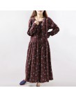 2020 nowych kobiet sukienki jesienno-zimowy nadruk w stylu vintage Casual z długim rękawem bawełna retro suknia w stylu maxi tun