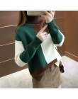 Neploe Fashion Patckwork sweter damski sweter z długim rękawem grube zimowe ubrania koreański Rainbow swetry z dzianiny z golfem