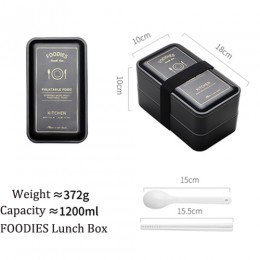 Przenośne prostokątne pudełko na Lunch podwójne plastikowe materiały zdrowotne pojemnik Bento 1200ml naczynia do mikrofalówki po
