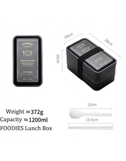 Przenośne prostokątne pudełko na Lunch podwójne plastikowe materiały zdrowotne pojemnik Bento 1200ml naczynia do mikrofalówki po