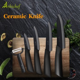 Nóż kuchenny nóż ceramiczny zestaw do gotowania 3 "4" 5 "6" calowy + obieraczka czarne ostrze Paring owoce warzywa Chef nóż narz