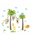 Żyrafa lew małpa palma zwierzęta leśne naklejki ścienne dla dzieci pokój dzieci sypialnia naklejki ścienne wystrój żłobka plakat