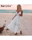 BerryGo z białymi perłami sexy kobiety letnia sukienka 2019 Hollow out haft maxi sukienka bawełniana wieczór party długie panie 