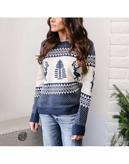 Danjeaner świąteczny sweter 2018 zimowy klasyczny nadruk jelenia dzianinowe swetry Plus rozmiar Streetwear z długim rękawem przy