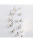12 sztuk/zestaw 3D naklejki ścienne motyl wytłaczany papier 3 rozmiary srebrne złoto na naklejki na lodówkę dekoracja na przyjęc