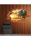 Darmowa wysyłka: 3D zepsuta ściana zachód słońca dekoracje Seascape wyspa drzewa kokosowe ozdoby do domu można usunąć naklejki ś
