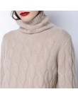 Zimowy gruby sweter z golfem kobiet 100% sweter z czystego kaszmiru kobiet twist dziergany dół ciepły sweter