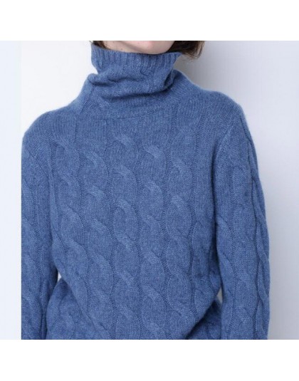 Zimowy gruby sweter z golfem kobiet 100% sweter z czystego kaszmiru kobiet twist dziergany dół ciepły sweter