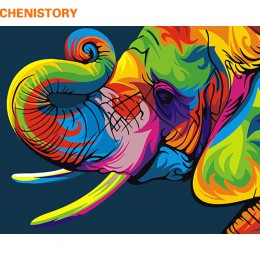 CHENISTORY bezramowe kolorowe słoń ręcznie malowany obrazek według numerów obraz ze zwierzętami i kaligrafia unikalny prezent do