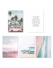 Ocean płótno z krajobrazem plakat styl skandynawski plaża różowy autobus ściana drukowany obraz malarstwo dekoracja obraz skandy