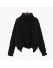 Ocieplany sweter damskie jesienne zimowe bluzki w stylu koreańskim luźny ścieg kręty krótka konstrukcja sweter golf czarny brązo