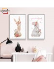Woodland Bunny kwiecisty nadruk Boho przedszkole Wall Art królik obraz na płótnie plakaty kreskówka dla dzieci dekoracja do sypi