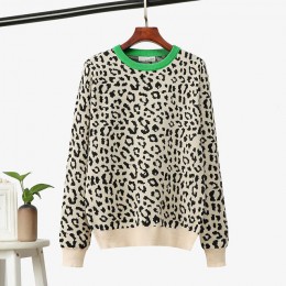 Sweter z dzianiny jesienno-zimowej sweter damski 2019 w koreańskim stylu oversize sweter damski leopard żakardowa, modna bluzka 