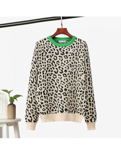 Sweter z dzianiny jesienno-zimowej sweter damski 2019 w koreańskim stylu oversize sweter damski leopard żakardowa, modna bluzka 