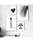 Obraz na płótnie Home Decor nordycka czerń białe serce liść palmowy Feather zdjęcia drukuje plakat artystyczny na ścianę do salo