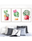 Kaktus sukulenta obraz na płótnie plakat skandynawski wydruki artystyczne akwarelowe obrazy na ścianę na wystrój salonu Unframed