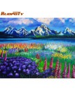 RUOPOTY ramka ręcznie malowany obrazek według numerów krajobraz górskie jezioro farba akrylowa na płótnie ręcznie malowany olejn