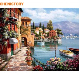 CHENISTORY Romantyczny Port zrób to sam Malowanie Numerami Krajobraz Płótno Malarstwo Home Decor Dla Pokoju Gościnnego Wall Art 