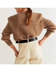 ZA style jesienno-zimowa damska ciepłe bluzki dzianinowy szeroki sweter opadający na ramiona damski sweter w stylu casual, damsk