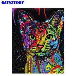 Bezramowe abstrakcyjne kolorowe zwierzęta kot zrób to sam Malowanie numerami Ręcznie malowany obraz olejny na ścianę Obraz sztuk