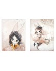 Home Decor Nordic płótno malarstwo ścienne sztuka królik dziewczyna zwierząt abstrakcyjny akwarelowy drukowany dzieciak sypialni