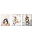 Home Decor Nordic płótno malarstwo ścienne sztuka królik dziewczyna zwierząt abstrakcyjny akwarelowy drukowany dzieciak sypialni