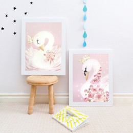 Swan Princess plakaty obraz na płótnie pokój dziewczyn na ścianę wydruki artystyczne przedszkole dekoracyjne różowe zdjęcie deko