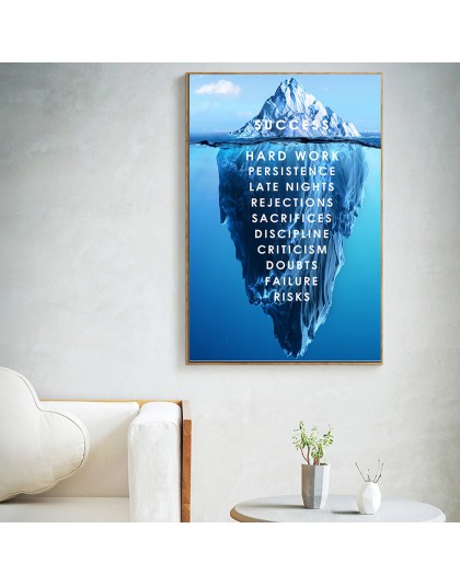 Góra lodowa sukcesu plakat na płótnie krajobraz motywacyjny płótno Wall Art cytat skandynawski nadruk obraz ścienny do salonu no