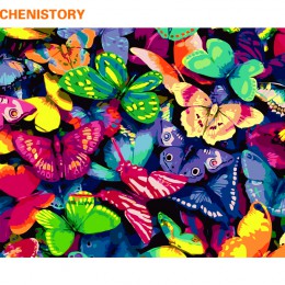 CHENISTORY bezramowe motyl ręcznie malowany obrazek według numerów nowoczesny obraz ścienny ręcznie malowany obraz olejny do wys